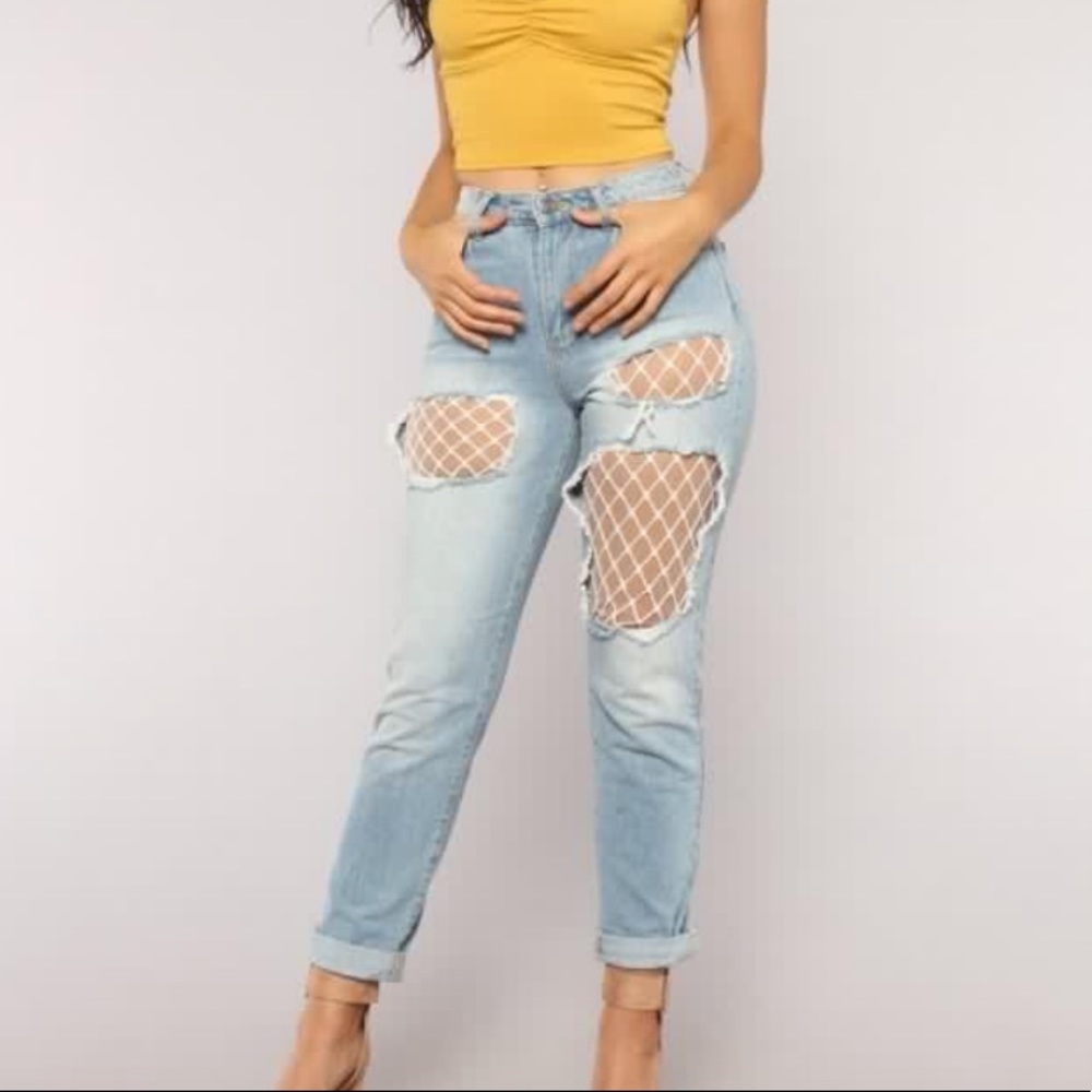Fashion Nova Boyfriend Fishnet Jeans